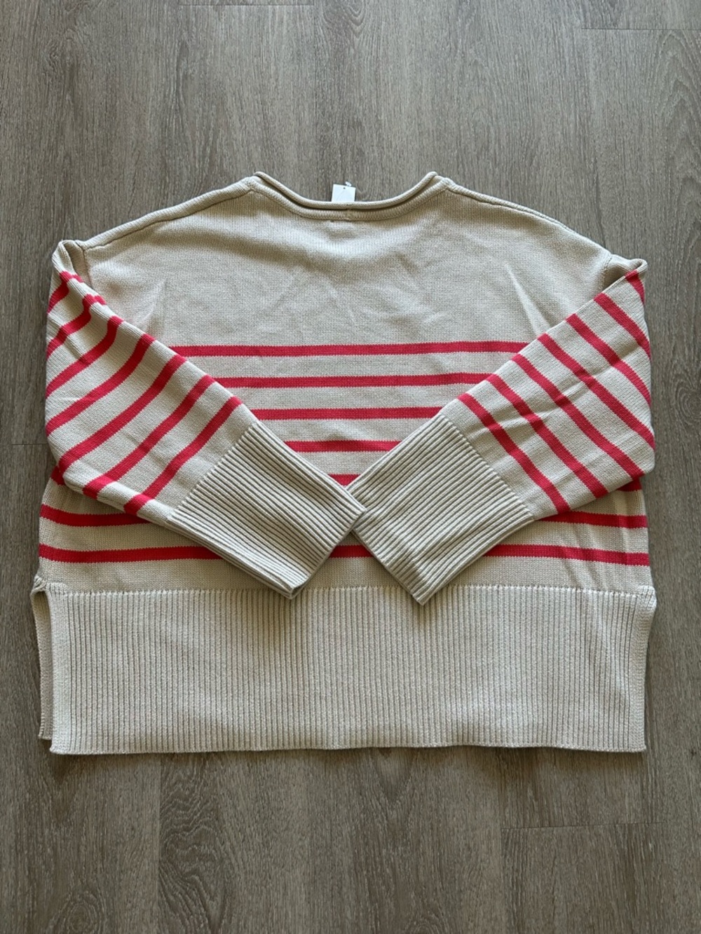 Gap 100% Cotton 24/7 Split-Hem Roll Neck Sweater in Cream & Coral Size XL - Picture 5 of 12